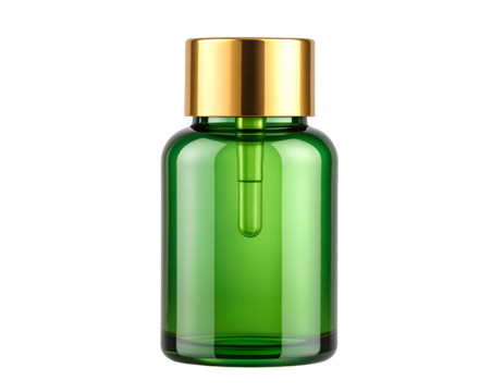 Green dropper bottle with golden cap