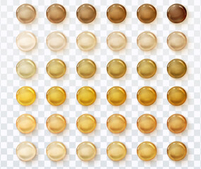 Cosmetic skin tone cream or foundation drops on transparent background