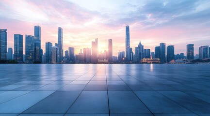 Obraz premium Empty city plaza at sunrise (5)