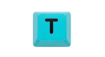 Turquoise keyboard key with the letter T on a white background