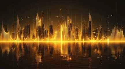 Fototapeta premium Golden city skyline reflected on water (1)