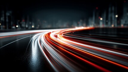Long exposure photograph of abstract city light trails