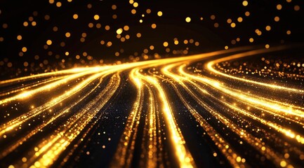 Golden light trails on dark background (1)