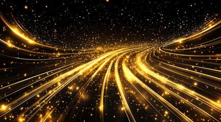 Golden light trails in swirling patterns on black background