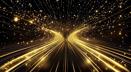 Golden light streaks, abstract tunnel
