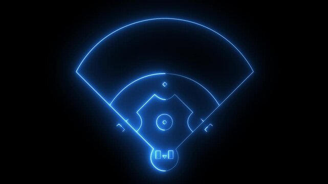 Baseball field icon animation on black background. futuristic digital icon video of a high-tech Baseball field .