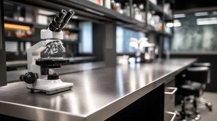 Empty stainless steel bench in a modern laboratory