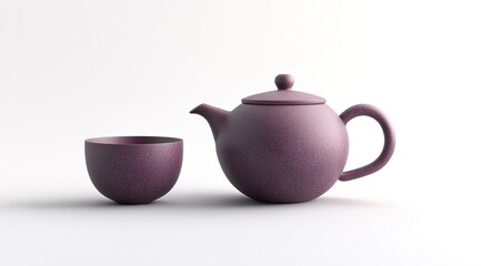 Purple tea set on white background (2)