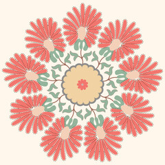 Circle shape suzani pattern - traditional art object in Uzbekistan. Digital patterns for textiles and fabrics. Uzbekistan culture