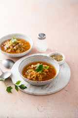 Homemade lentil soup with vegetables