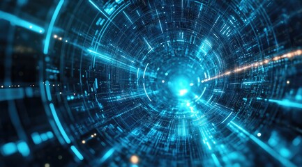 Digital tunnel, glowing blue lines