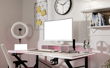Bright and functional streaming room for content creators. 3D render illustration