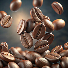 Falling Coffee Beans for Commercial Use: Dynamic image of roasted coffee beans falling against a dark background, ideal for packaging, cafe branding, advertising, and food industry design.