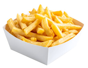 Golden fries in a white container