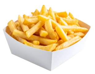 Golden fries in a white container