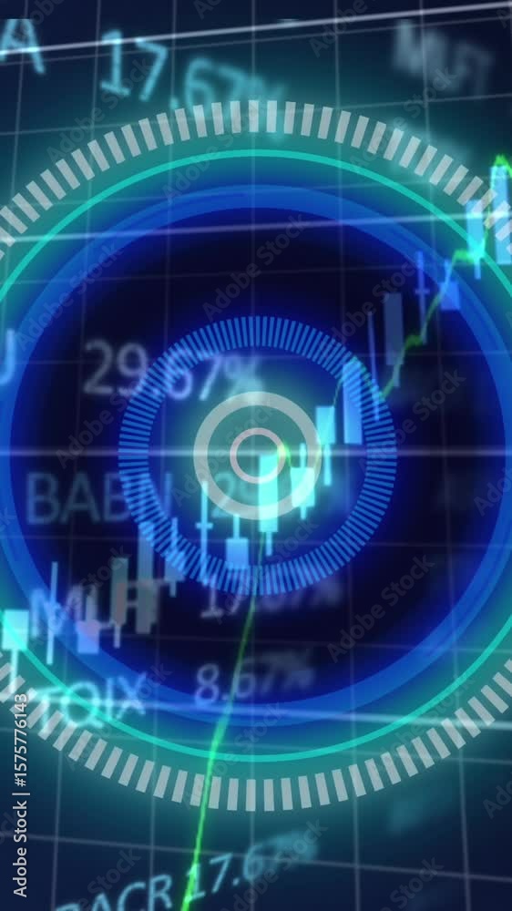 Poster animation of financial data processing and scope scanning over grid