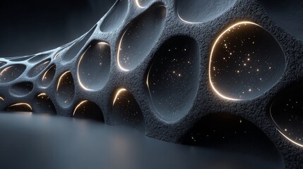 Futuristic wall with an organic glowing Voronoi pattern