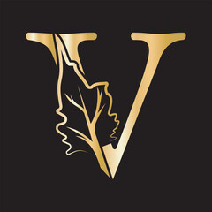 Tree Company Logo combine with letter V vector template