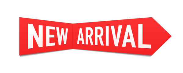 Banner new arrival. New arrival red label on white background. For web and social media, new product background, product poster sign. New collection. Vector illustration