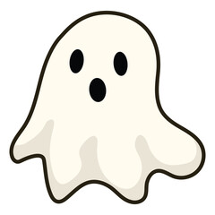 Cute surprised ghost character in vector style. Perfect for Halloween greeting cards, spooky yet friendly designs, party decorations, kids illustrations, and seasonal artwork.