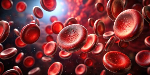 Blood cells in a dark environment, blood corpuscles floating freely, close-up of microscopic red cells