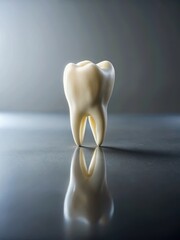 Healthy tooth on a gray background with a small splinter