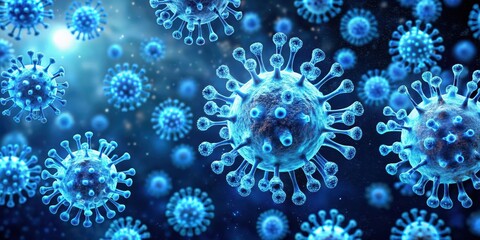 Microscopic view of virus particles in blue light