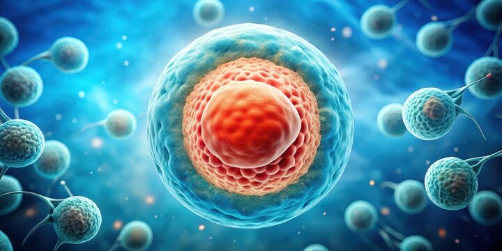 Mature ovum surrounded by cumulus cells in the ovarian follicle