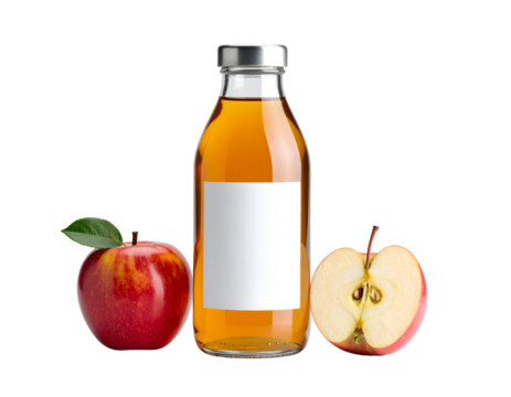 Apple juice bottle with fresh apples