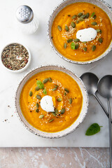 Traditional pumpkin soup with seeds
