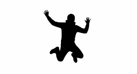 Silhouette of Happy Person Jumping Mid-Air &ndash; Joyful Pose Vector on White Background