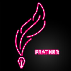 feather neon sign, modern glowing banner design, colorful modern design trends on black background. Vector illustration.