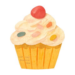 PNG Colorful cupcake with creamy frosting.