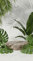 Tropical Leaves and Stone Platform