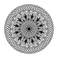 Intricate Black and White Mandala Design with Floral and Geometric Patterns