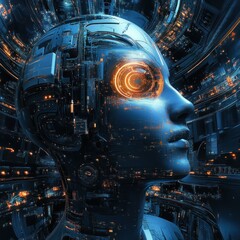 Futuristic AI head