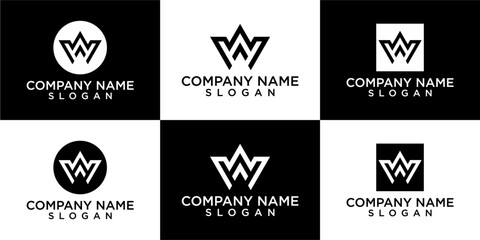 collection abstract letter W logo design. modern logotype W design with black color.