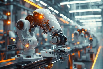 Industrial robots on assembly line.