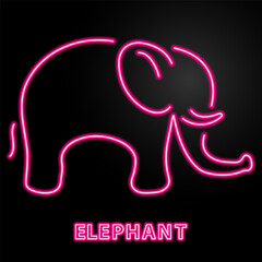 elephant neon sign, modern glowing banner design, colorful modern design trends on black background. Vector illustration.