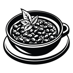 An appetizing bowl filled with nutritious beans and adorned with a fresh herb leaf, elegantly served on a white saucer