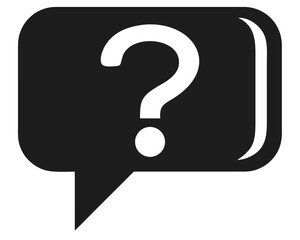Black silhouette question mark inside a simple speech bubble futuristic concept design