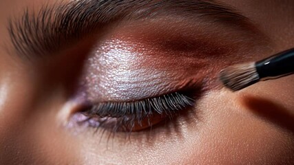 Close-up makeup application highlighting eyeshadow blending technique in a beauty tutorial - Powered by Adobe