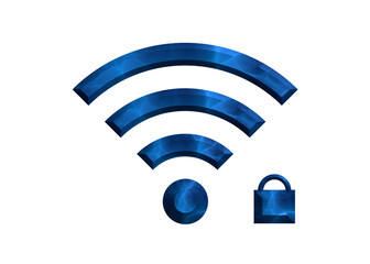 青い鍵のWi-Fi ロゴ マークのイラスト ピクトグラム 3D