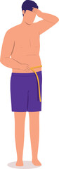 Fototapeta premium One Unhappy Man Felt Disappointed After Measuring His Waistline With A Measurement Tape.