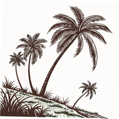 Obraz premium Tropical palm trees on grassy hill beach island