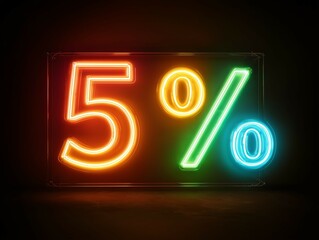 A vibrant neon sign illuminates with the numbers "5%" in eye-catching colors