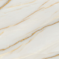 Luxurious seamless white marble background adorned with elegant, diagonally running golden veins, offering a sophisticated and natural texture.
