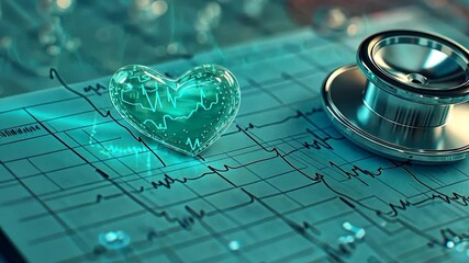 Medical heart graphic with stethoscope on EKG - Powered by Adobe
