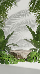 Tropical Leaves and Stone Platform