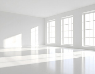 Fototapeta premium Bright White Minimalist Interior with Large Windows and Natural Light